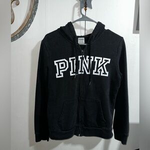 PINK Victoria's Secret Black Zip-Up Hoodie Small